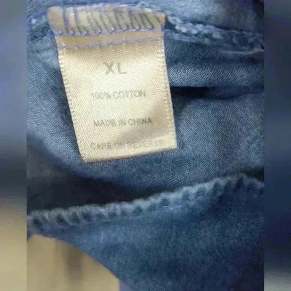 K.I.T Tie Front 100% Cotton Chambray Top Indigo Roll Tab Long Sleeves XL - Picture 4 of 9